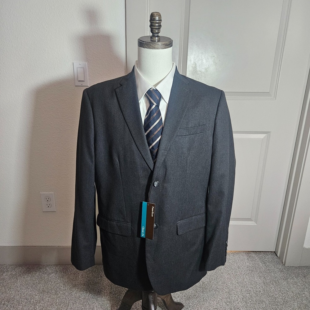 NEW Perry Ellis 44R Suit Blazer Jacket Men 2-Button Classic Fit Gray